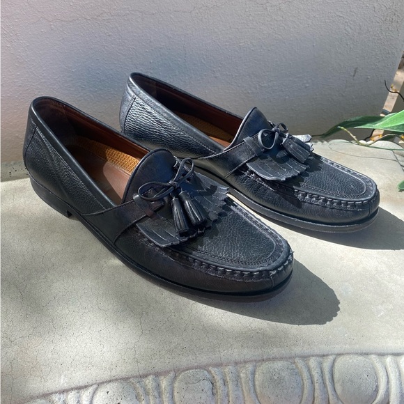 JOHNSTON MURPHY BLACK Aragon II Kiltie Tassel Pebbled Leather Loafers 12N - Picture 3 of 12